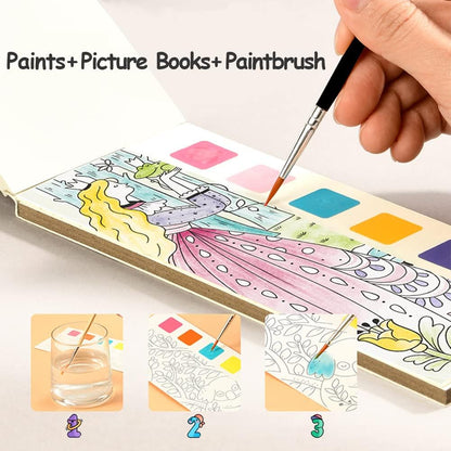 Water Colouring Book with Paint & Brush - 12 Paintings